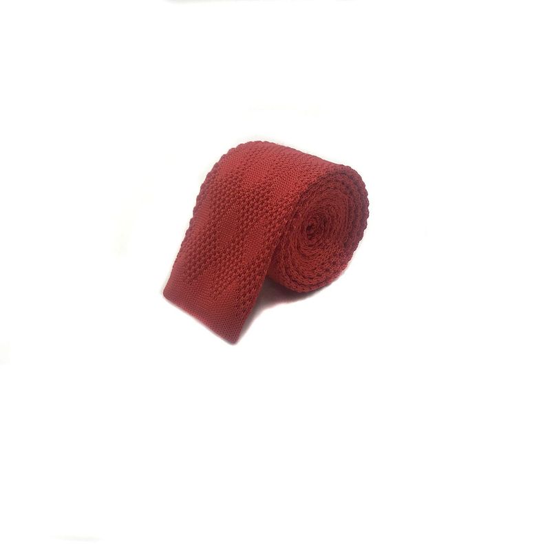 Corbata Tejida Roja Lisa Rombo Punta Recta 6.5 cm-0