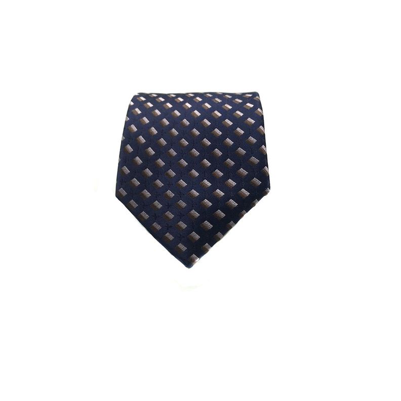 Corbata Seda Diseño Cuadros Azul Marino 8cm-1