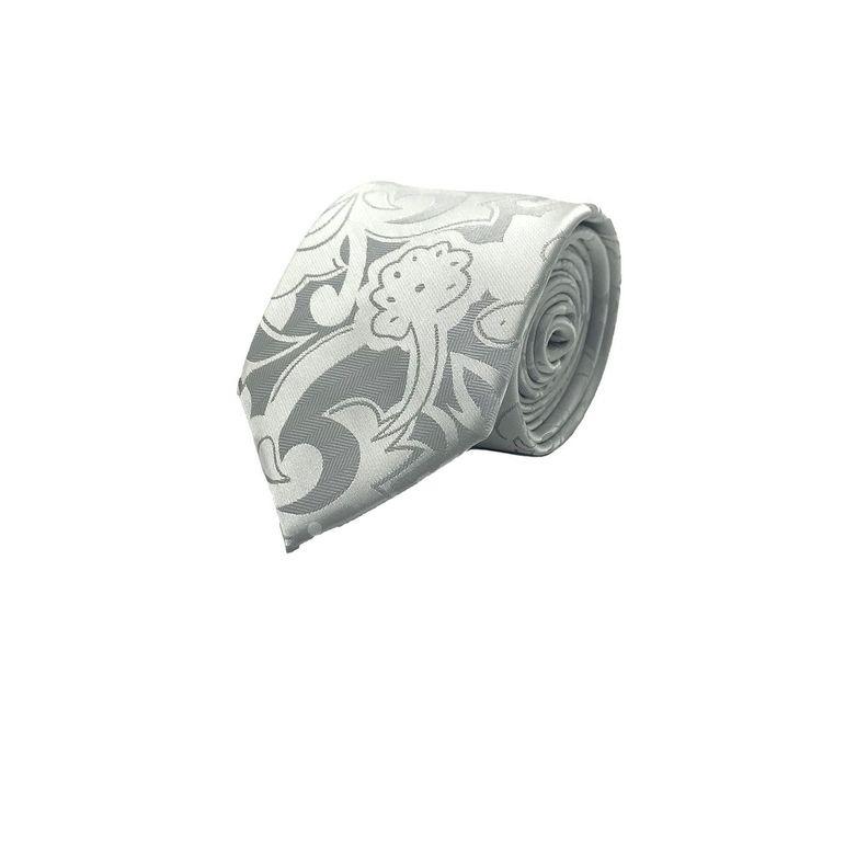 Corbata Gris Perla Textura Flor Microfibra 7 cm-0