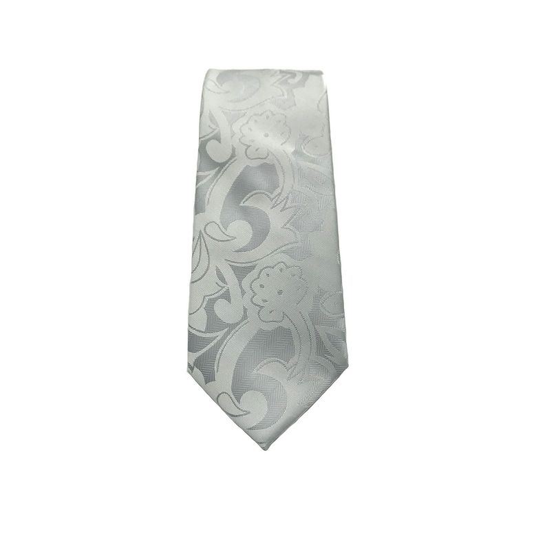 Corbata Gris Perla Textura Flor Microfibra 7 cm-2