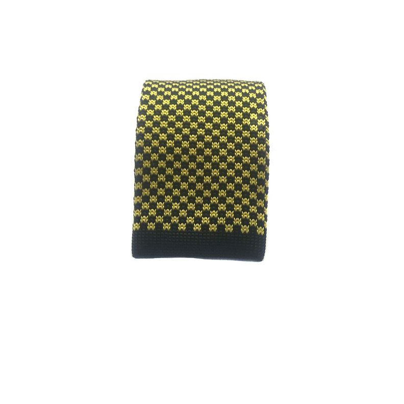 Corbata Tejida Negra Cuadro Gold Punta Recta 6.5cm-1