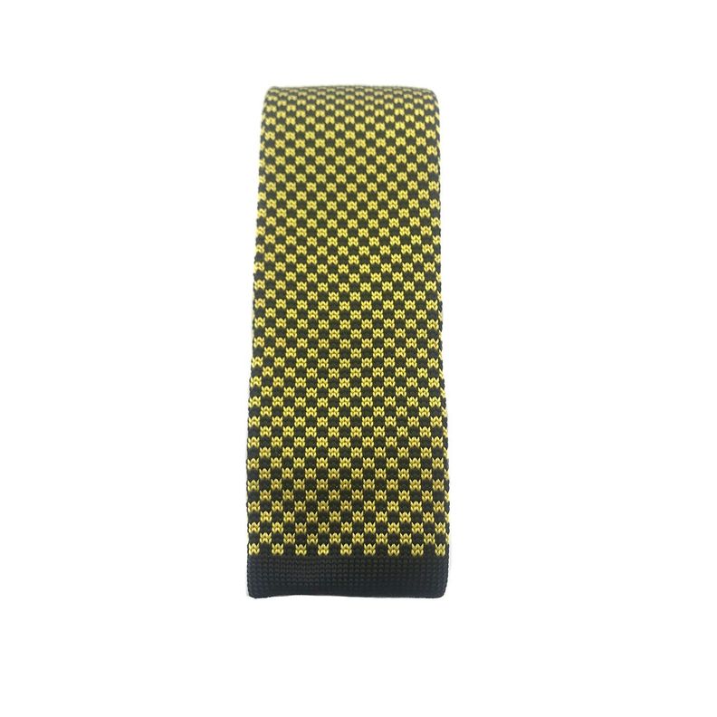 Corbata Tejida Negra Cuadro Gold Punta Recta 6.5cm-2