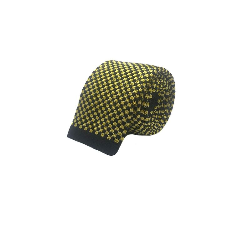 Corbata Tejida Negra Cuadro Gold Punta Recta 6.5cm-0