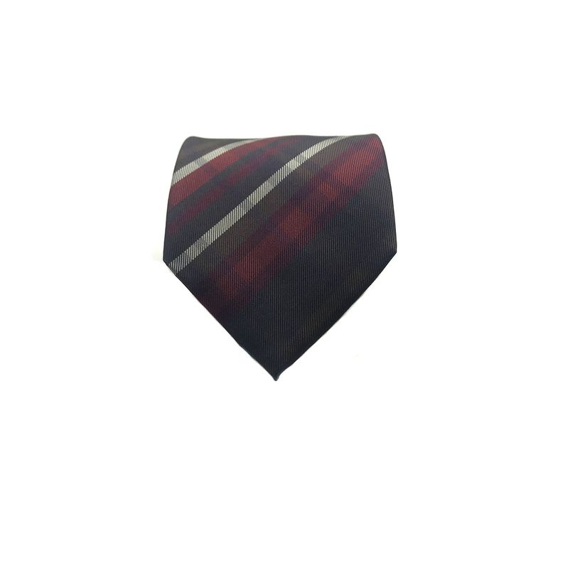Corbata Seda Diseño Rayas Café 8cm-1