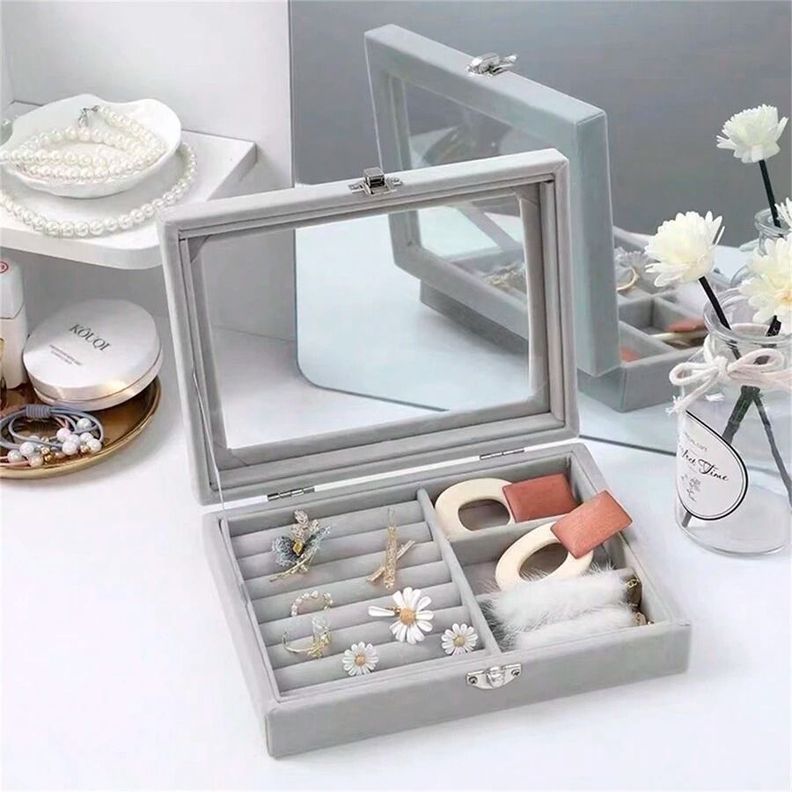 Caja Organizador De joyería Portátil Gris-1