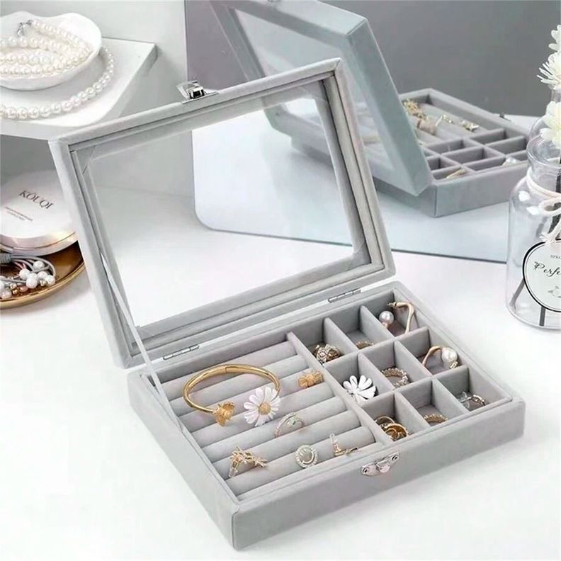 Caja Organizador De joyería Portátil Gris-2