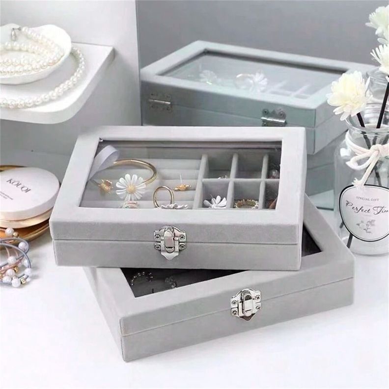 Caja Organizador De joyería Portátil Gris-3