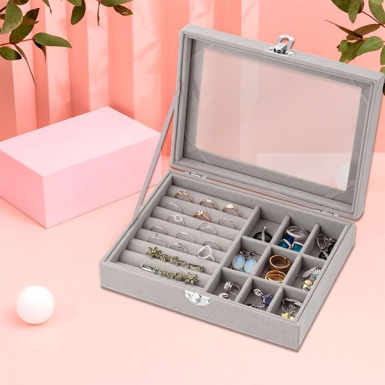 Caja Organizador De joyería Portátil Gris-6