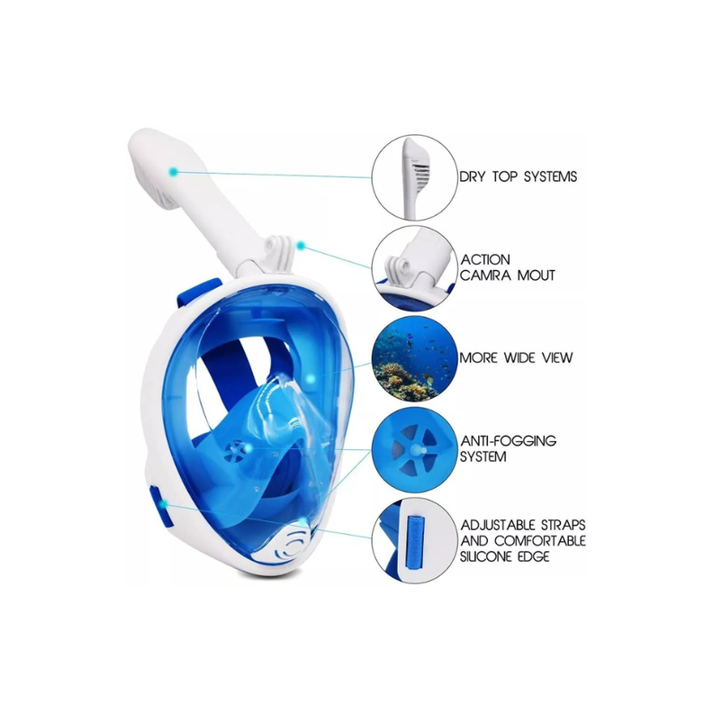 Máscara De Buceo Antiniebla Snorkel Cara Visor 180°-3