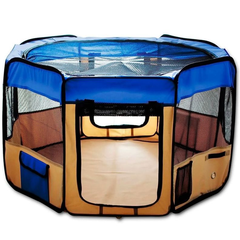 Corral Ligero Portátil Para Mascotas Color Azul 140X140X77cm-0