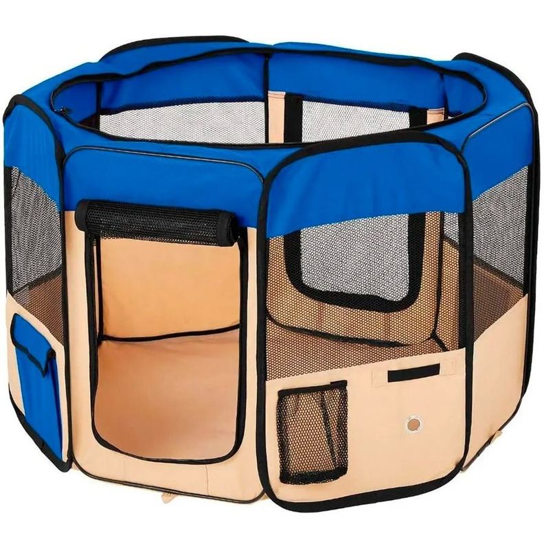 Corral Ligero Portátil Para Mascotas Color Azul 140X140X77cm-5