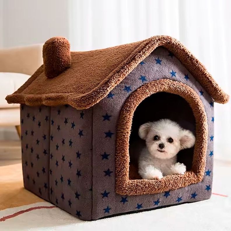 Casa Cama Refugio Diseño Estrellas Para Mascotas 44X36X39cm-4