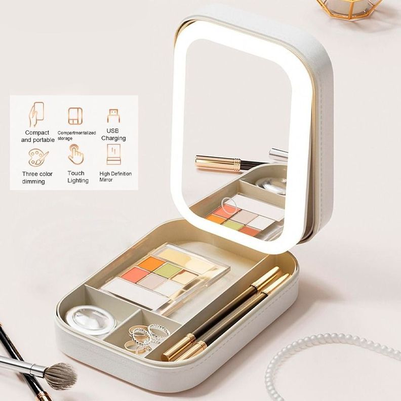 Estuche Organizador De Cosméticos Con Espejo Y Luces LED-1