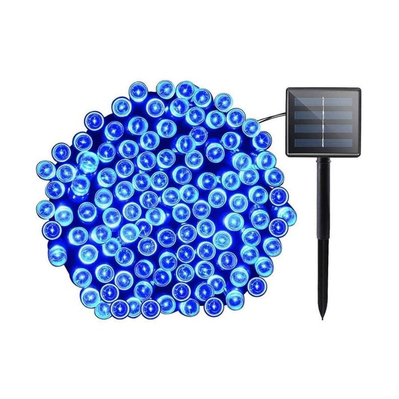 Luces De Exteriores 100 LED Azules Con Panel Solar 10 Metros