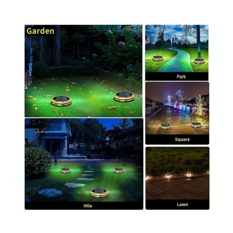 Pack 2 Lampara Disco Solar Impermeable Estaca Jardin Luz Calida-1