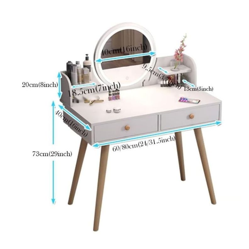 Mesa De Noche Maquillador Escritorio 2 Cajones Espejo Led y Banco-1