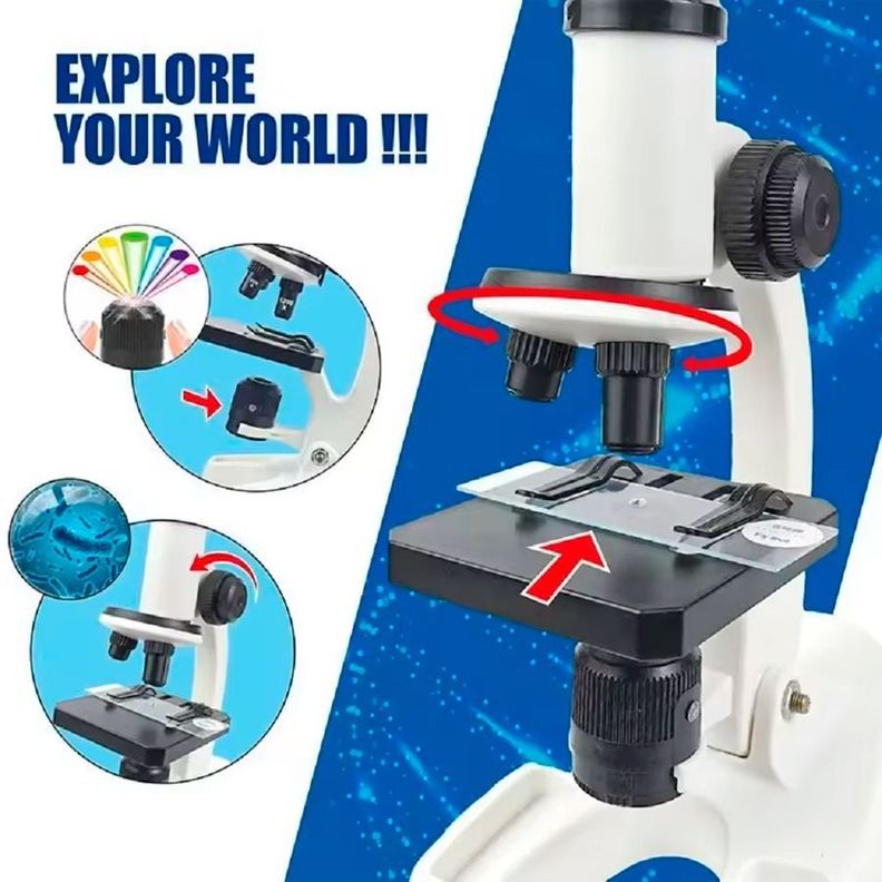Kit De Microscopio LED De 300X 600X 1200X Para Niños-5