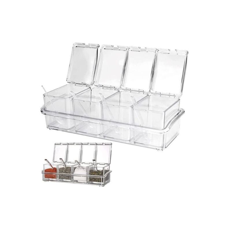Set 4 Organizador Transparente Para Especias Con Cucharas Y Tapa -0