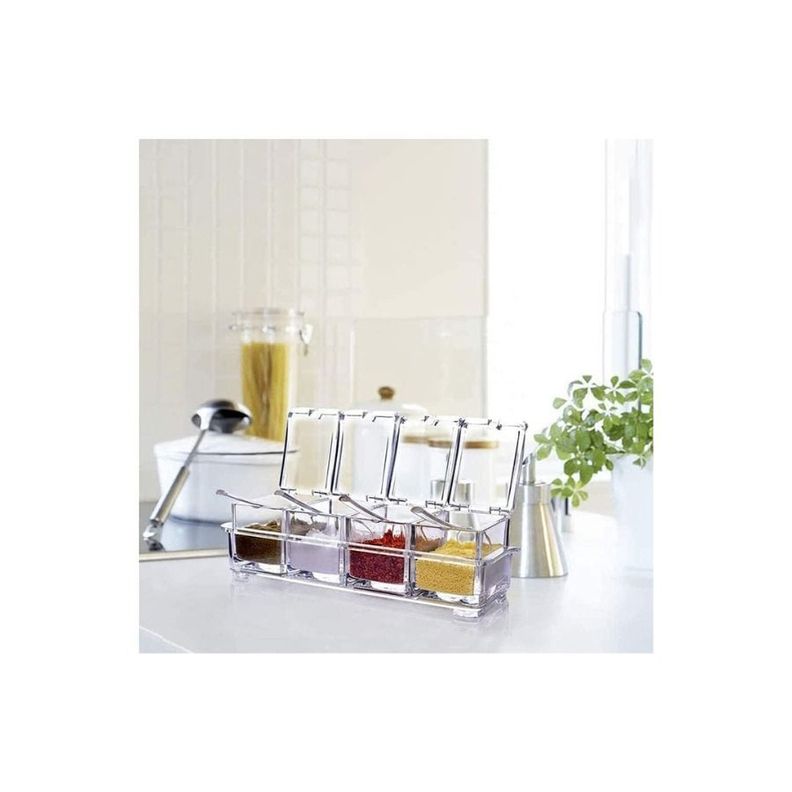 Set 4 Organizador Transparente Para Especias Con Cucharas Y Tapa -1