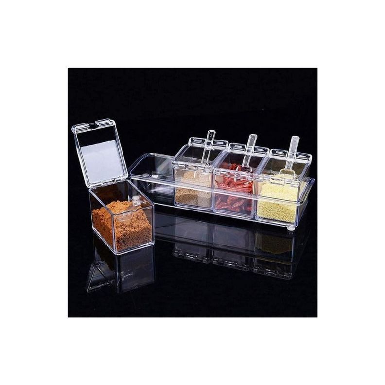 Set 4 Organizador Transparente Para Especias Con Cucharas Y Tapa -2