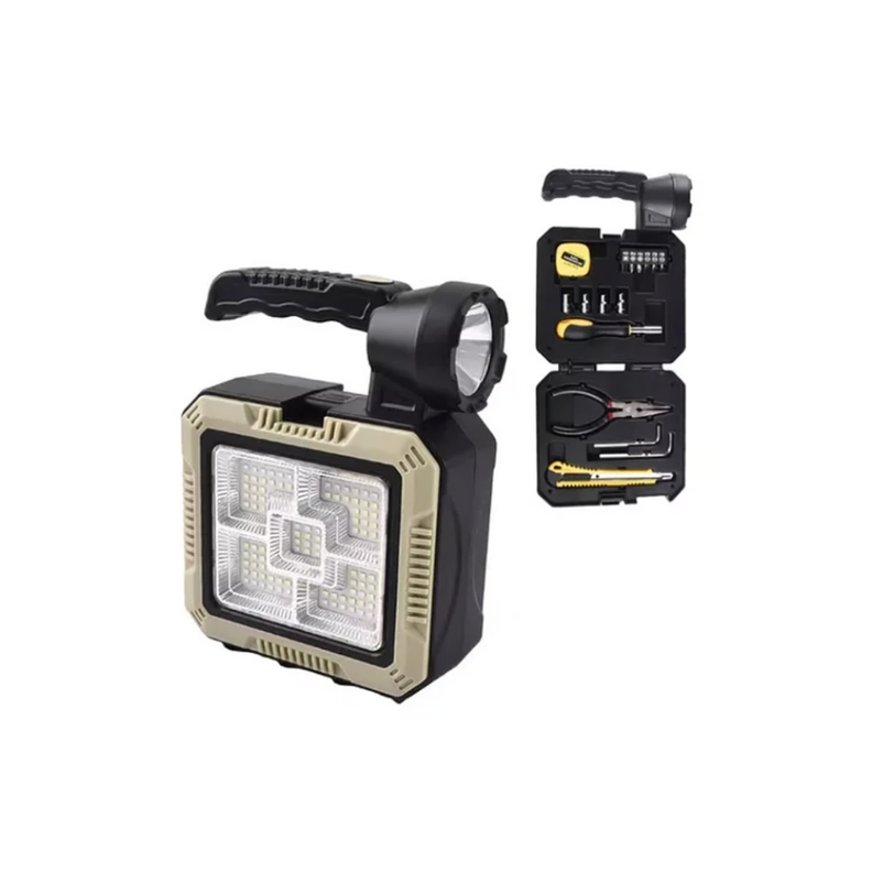 Lámpara Linterna Solar Led Portátil 4 en1 Kit De Herramientas gris-0