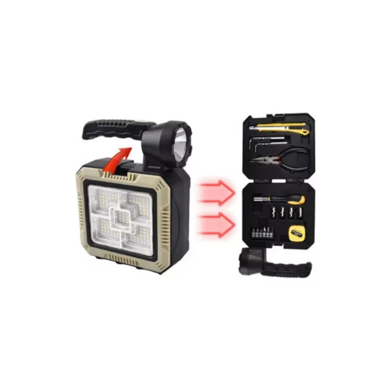 Lámpara Linterna Solar Led Portátil 4 en1 Kit De Herramientas gris-2