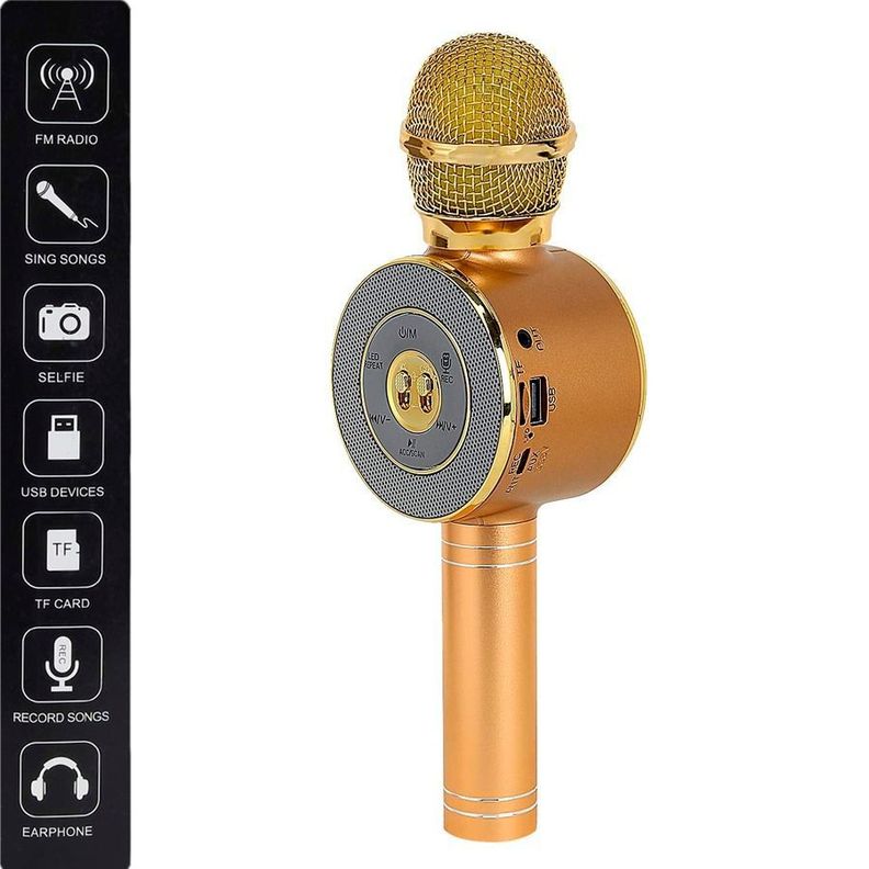 Micrófono Portátil Altavoz Bluetooth Para Smartphones Dorado-1