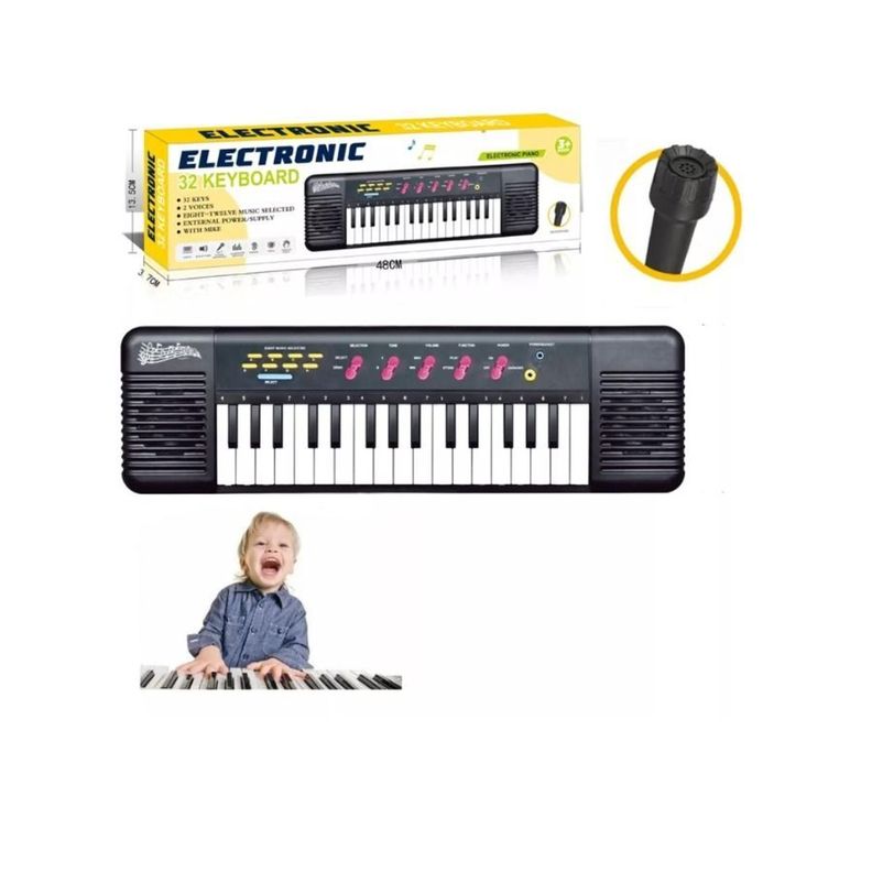 Piano Teclado Musical Infantil Microfone Eléctrico Karaoke 32 teclas -3