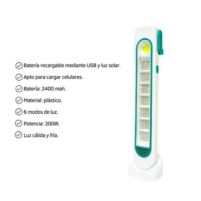 Luz De Emergencia Recargable Panel Solar Luz Fría Y Cálida 200W-4