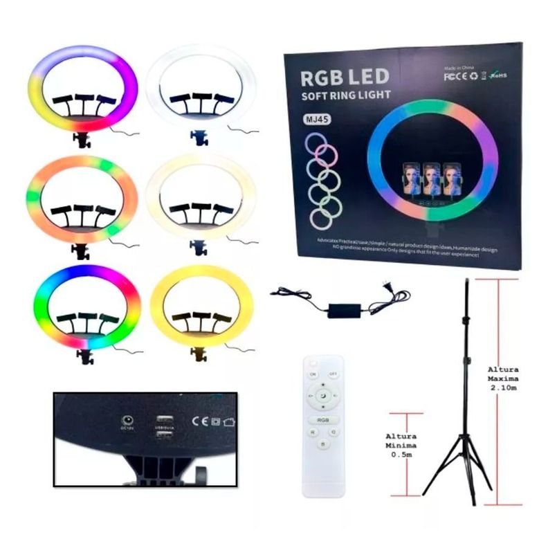 Aro De Luz Led Rgb MJ45 Con Soportes Control Y Trípode-3