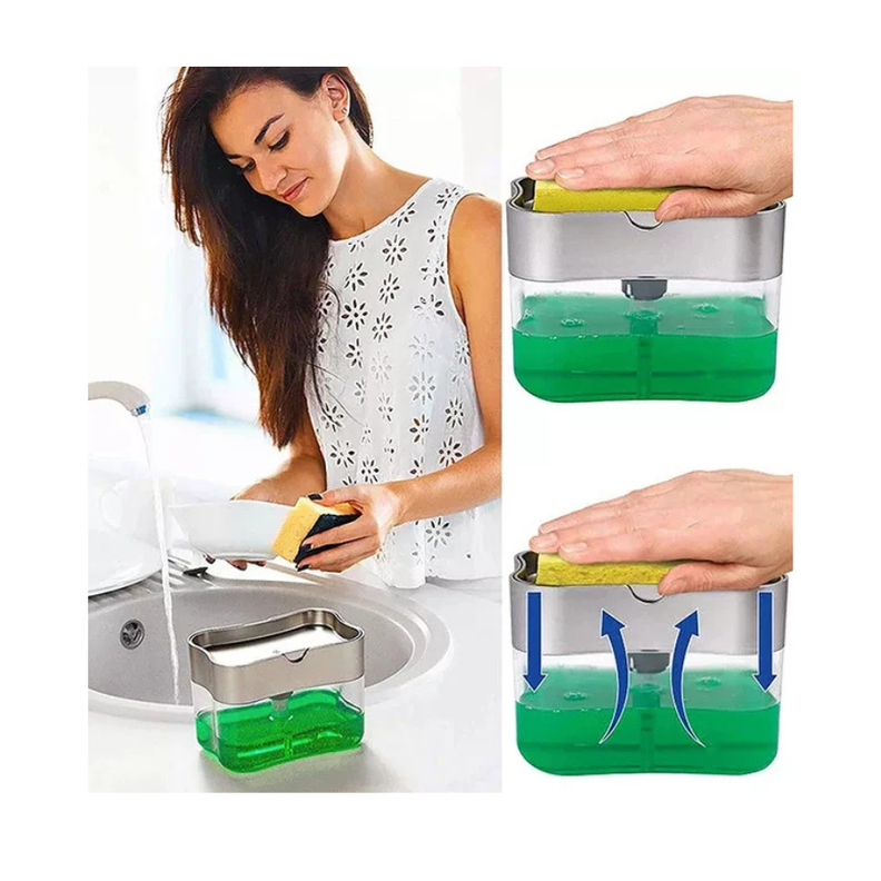 Dispensador De Jabon Liquido Para Lavaplatos con esponja-3