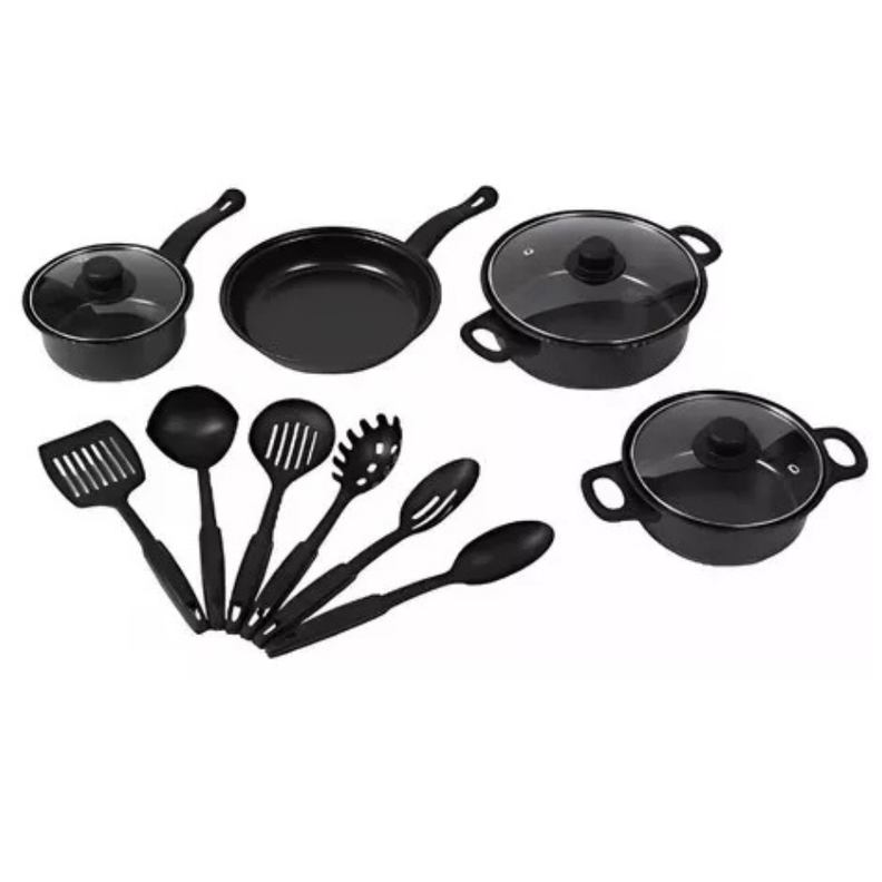 Juego De Ollas Antiadherente + Utensilios 13 Pcs negro-0