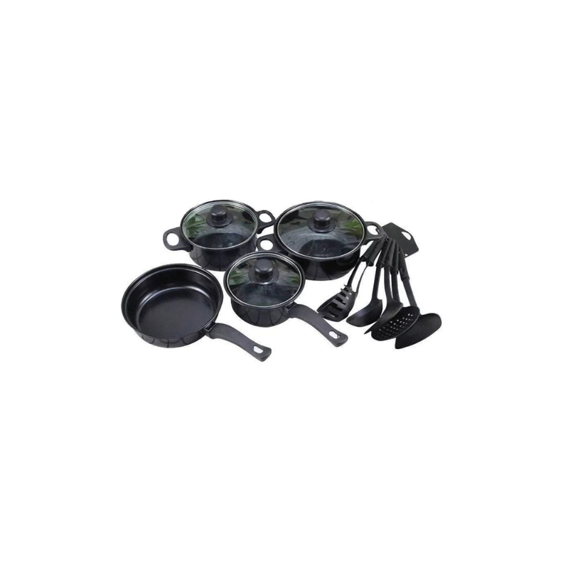 Juego De Ollas Antiadherente + Utensilios 13 Pcs negro-1