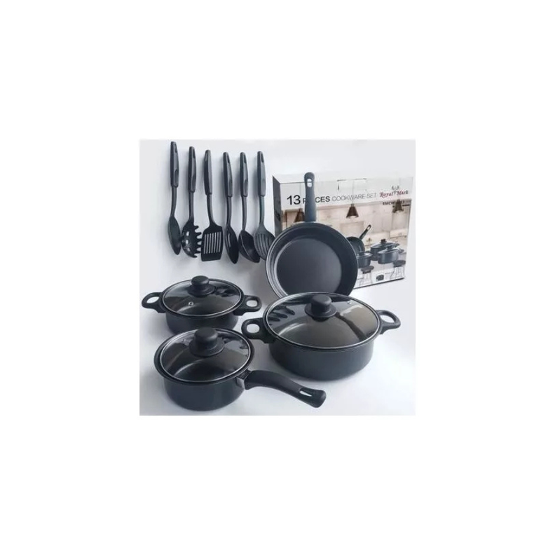 Juego De Ollas Antiadherente + Utensilios 13 Pcs negro-2