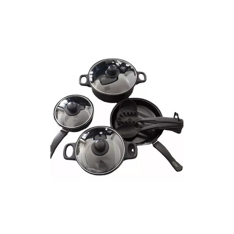 Juego De Ollas Antiadherente + Utensilios 13 Pcs negro-3
