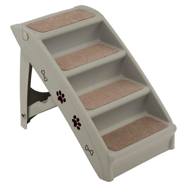 Escalera Plegable Antideslizante Para Mascotas 4 Escalones Gris-0