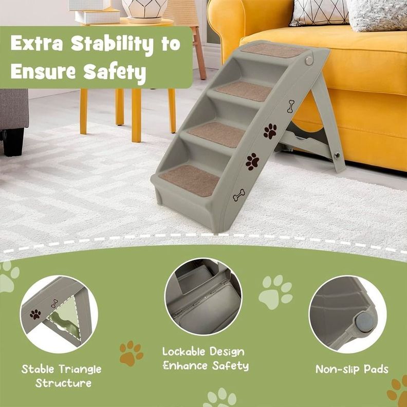 Escalera Plegable Antideslizante Para Mascotas 4 Escalones Gris-3