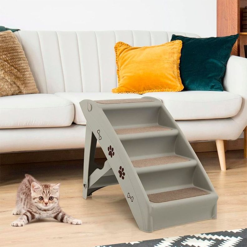 Escalera Plegable Antideslizante Para Mascotas 4 Escalones Gris-4