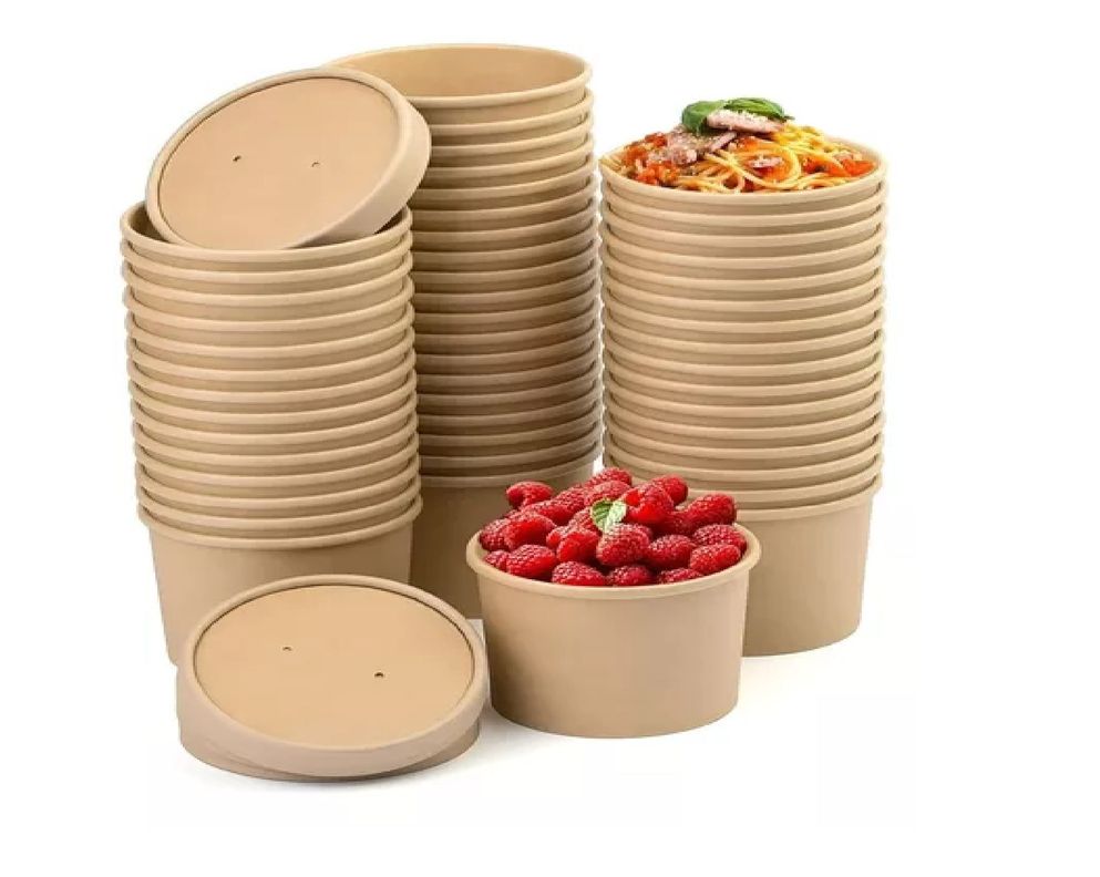 Set X50 Potes Contenedor De Alimentos Pote Kraft C/tapa 12oz-1