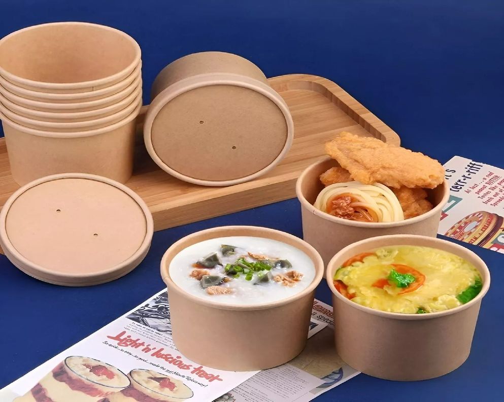 Set X50 Potes Contenedor De Alimentos Pote Kraft C/tapa 12oz-7