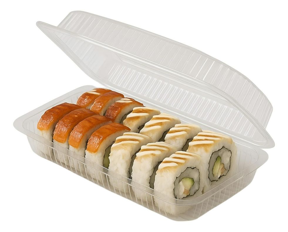 200 Envases Para Sushi Bandeja Plastica Transparente 2 Rolls