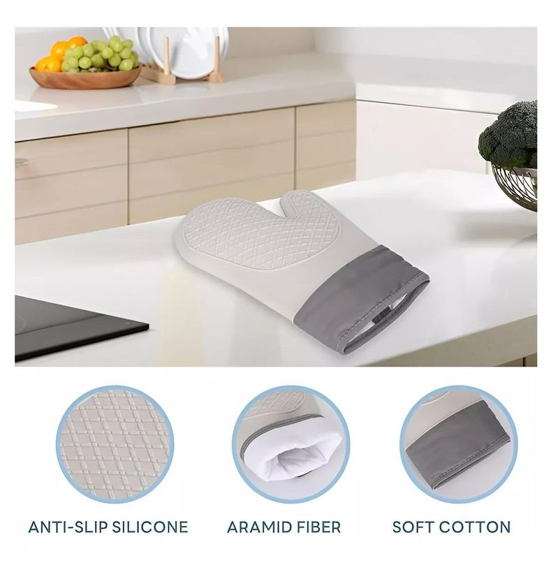 Guante Silicona Para Horno Toma Olla Guantes Cocina 27 Cm Gris-3
