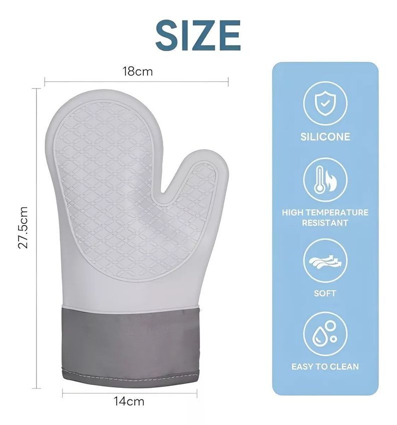 Guante Silicona Para Horno Toma Olla Guantes Cocina 27 Cm Gris-5