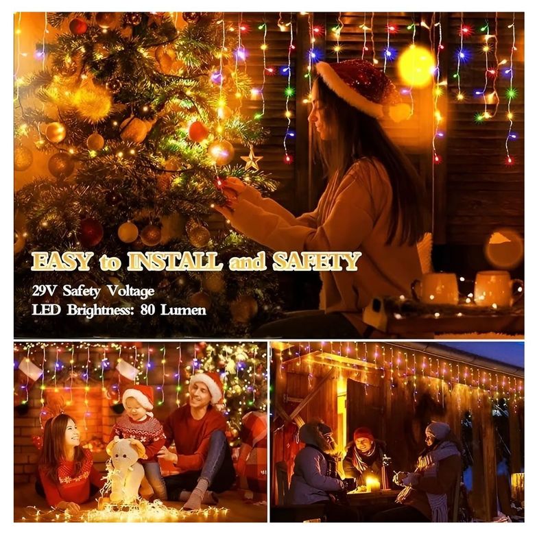 500 Luces Led Navidad Cortina De Luces Cascada Luces 12mts-2