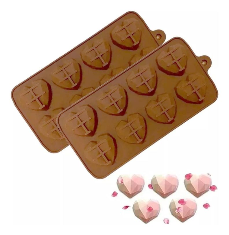 X2 Molde Mini Corazon Diamante Mini Corazón Geometrico 8 Marrón