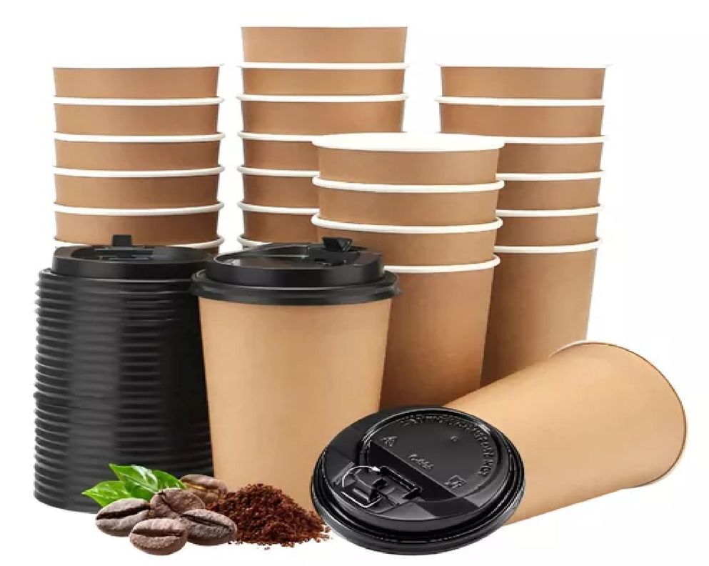50 Vaso Kraft Vasos Para Cafe Vaso Papel Kraft C/tapa 12oz-0