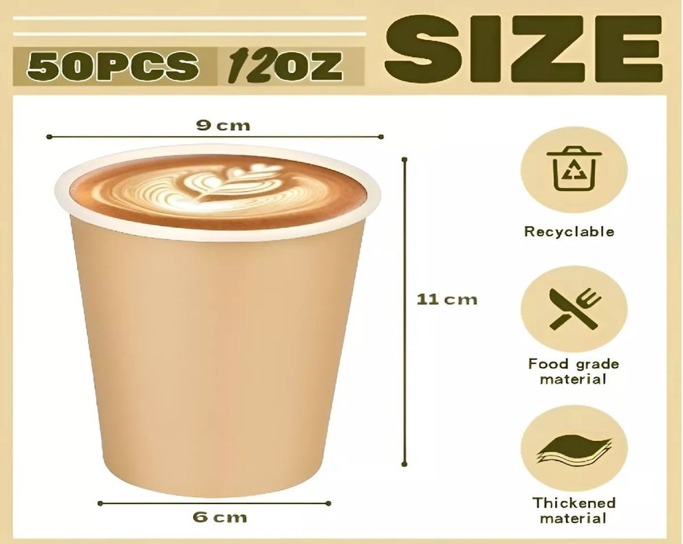 50 Vaso Kraft Vasos Para Cafe Vaso Papel Kraft C/tapa 12oz-2