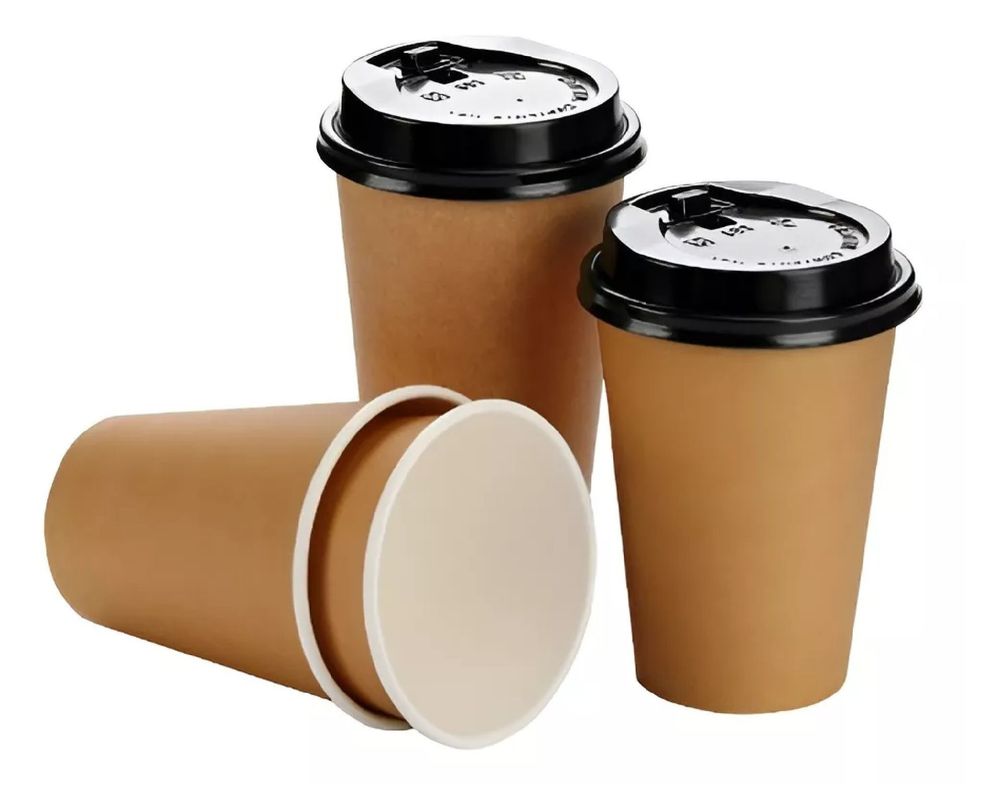 50 Vaso Kraft Vasos Para Cafe Vaso Papel Kraft C/tapa 12oz-4