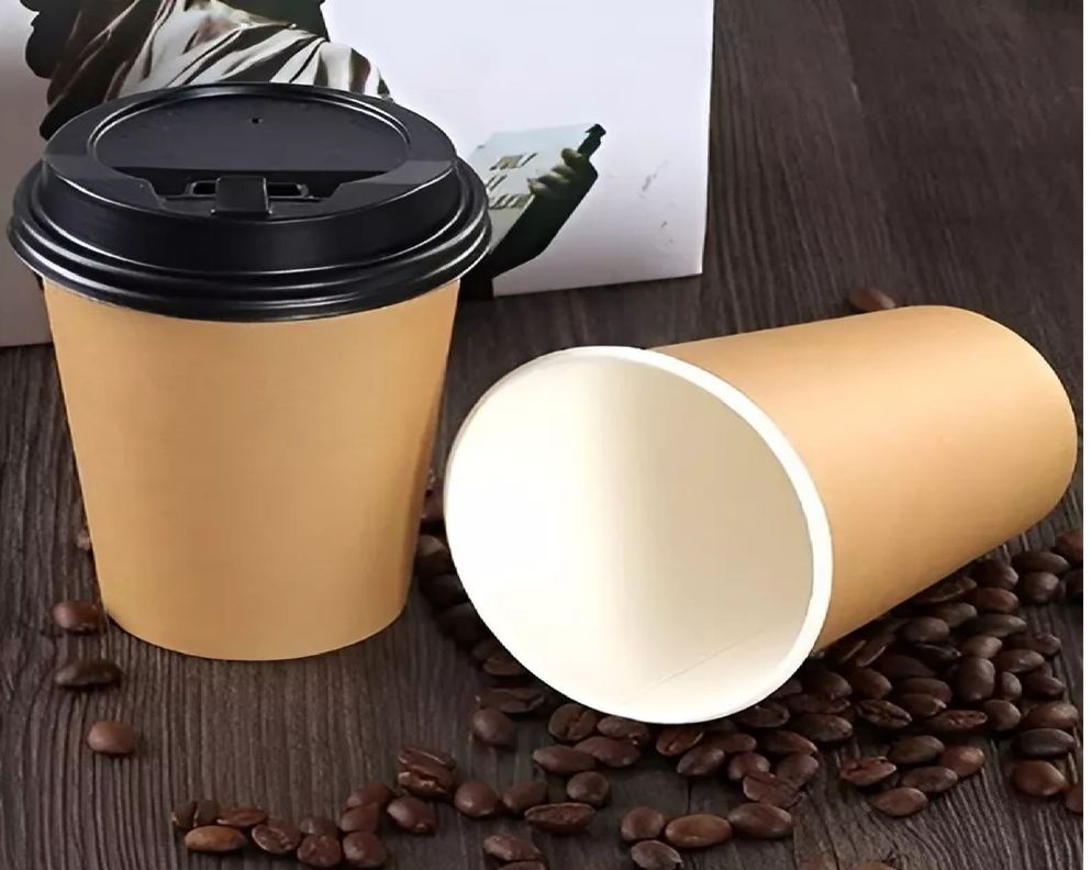 50 Vaso Kraft Vasos Para Cafe Vaso Papel Kraft C/tapa 12oz-6
