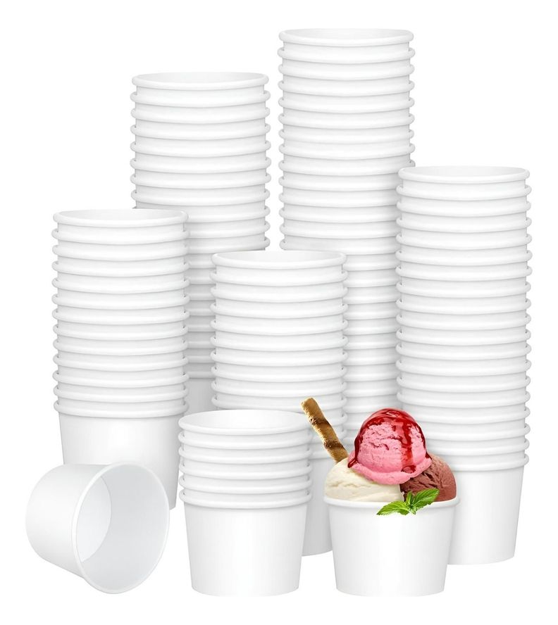 200 Vasos Polipapel Helado Vasos Desechables Pote Helado 4oz Blanco / Pote Helados 4oz